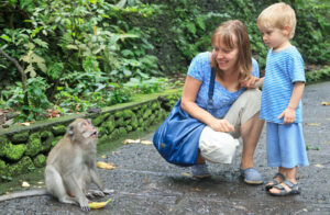 Kleinkind im Affenwald Bali
